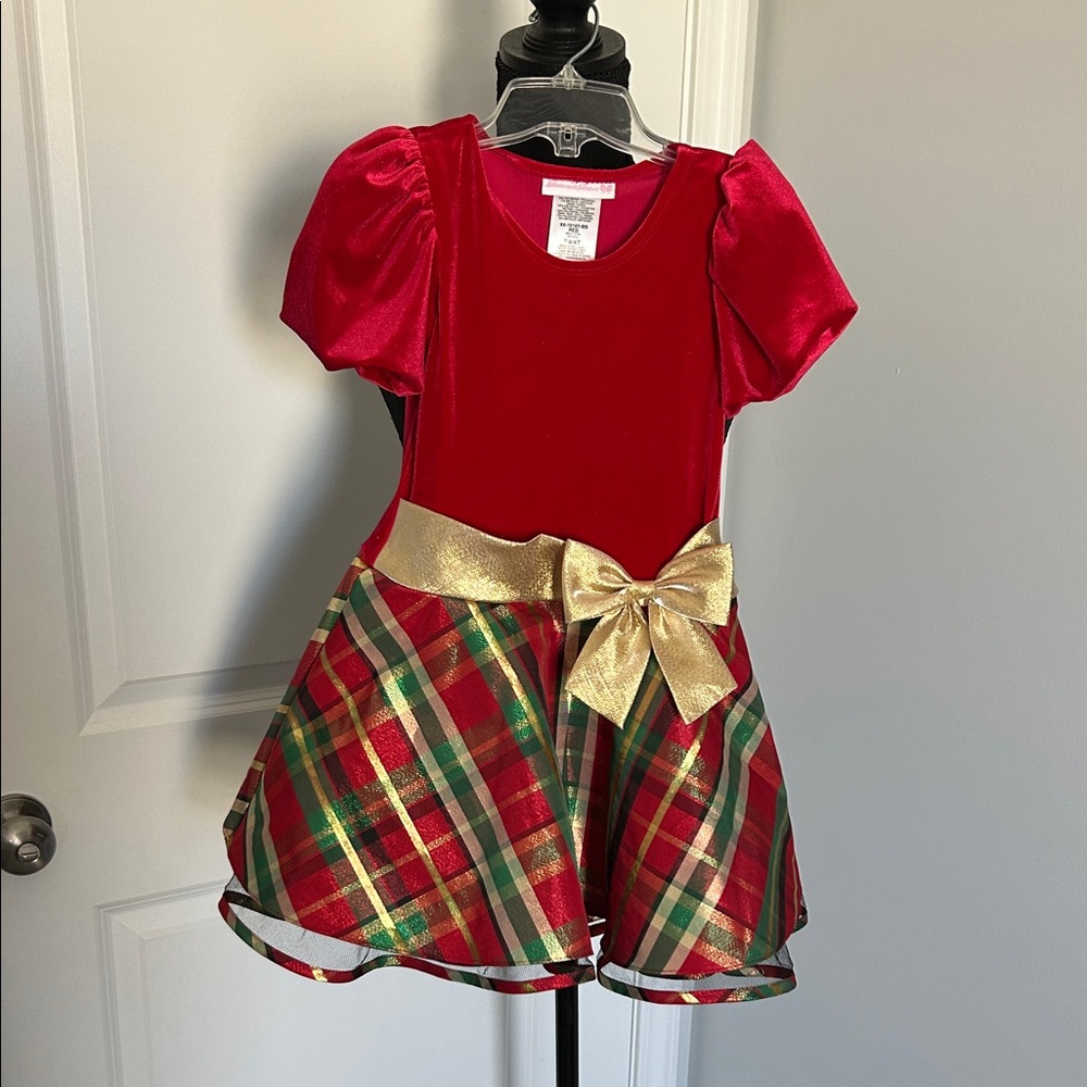 Bonnie Jean Red and Gold Plaid Formal Dress